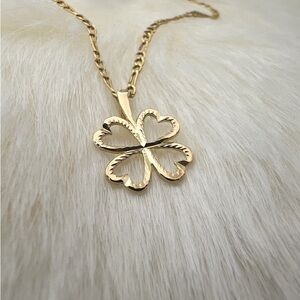 14k Solid Yellow Gold Lucky 4 Leaf Clover Charm (Chain not included)